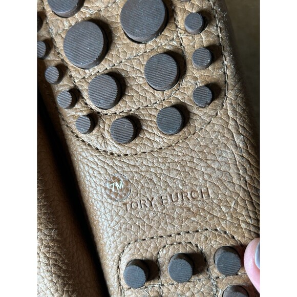 Tory Burch Kendrick Tumbled Leather Shoes Tan Loafers Size 7M - Picture 9 of 11